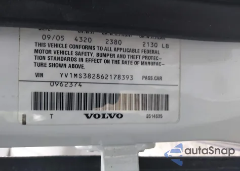 2006 Volvo S40 2.4I from USA, damaged, VIN YV1MS382862178393